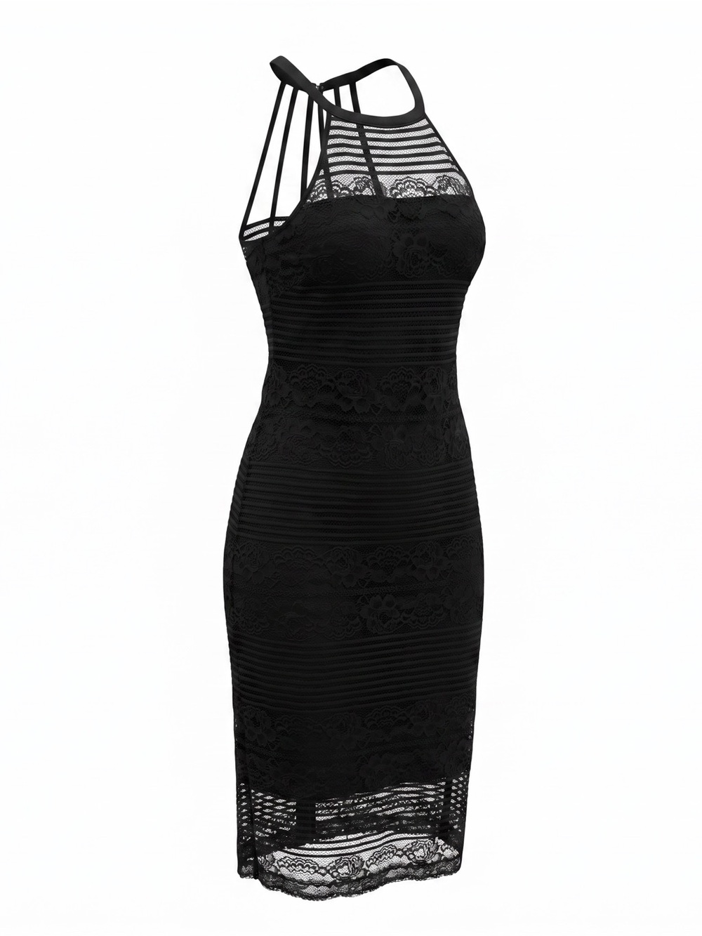 GUESS Black Lace Maxi Dress Strappy Sheer Cutout Evening Size 6